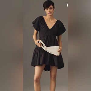 By Anthropologie Puff-Sleeve Babydoll Mini Dress